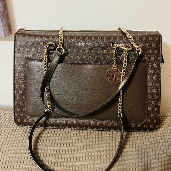 DKNY Monogrammed Handbag “Brown” - Picture 1 of 9